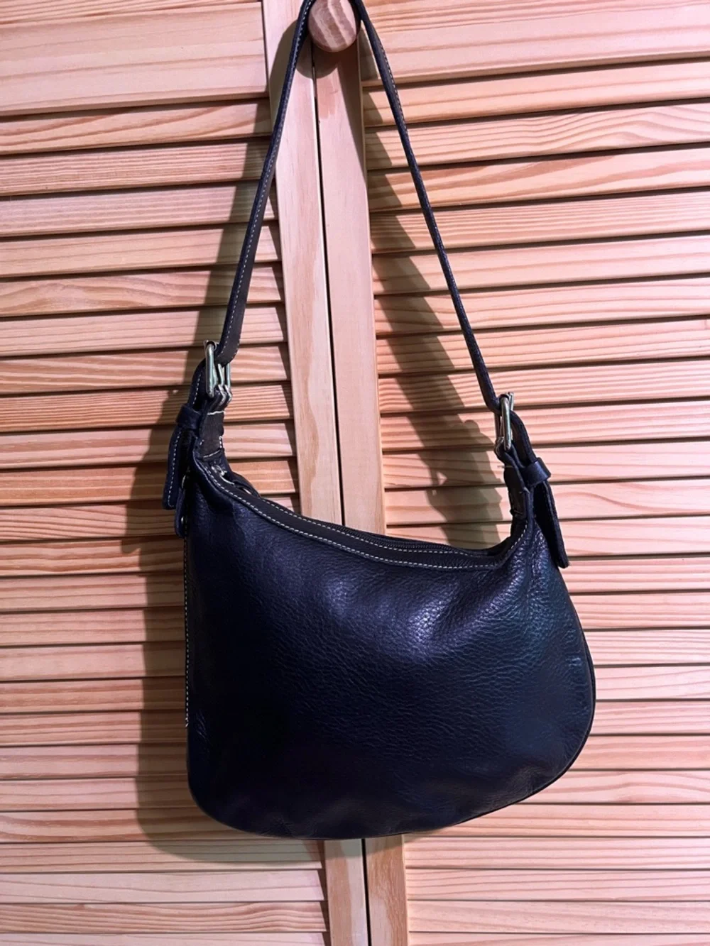 Roots Black Hobo Style Pebbled Leather Shoulder Bag
